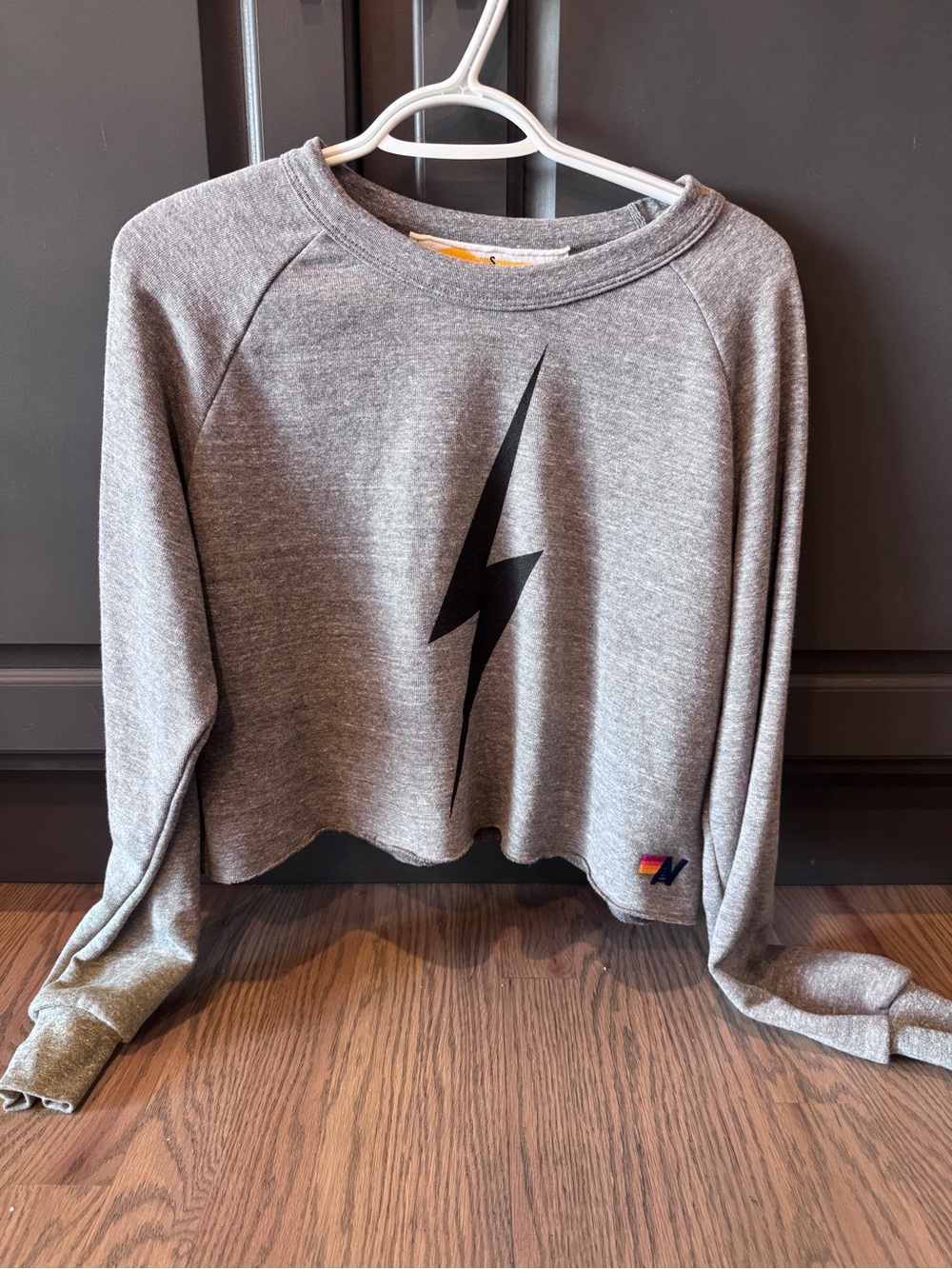 Aviator Nation Gray Lightning Bolt Cropped Sweatshirt Size S